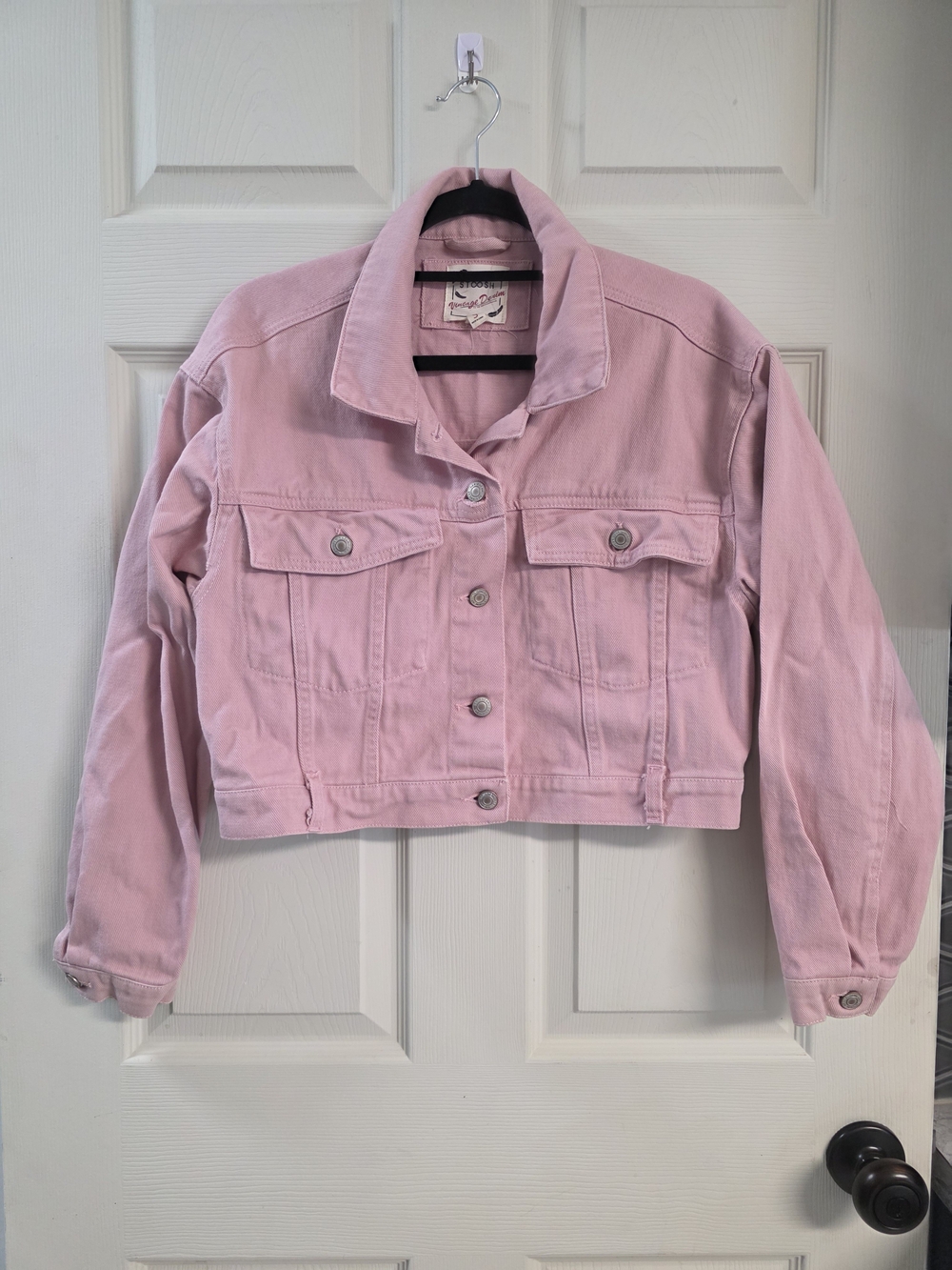 Stoosh Pastel Pink Cropped Denim Jacket